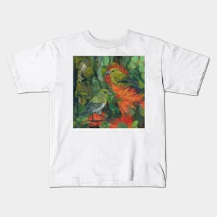 Anianiau with Orange Ohia Kids T-Shirt